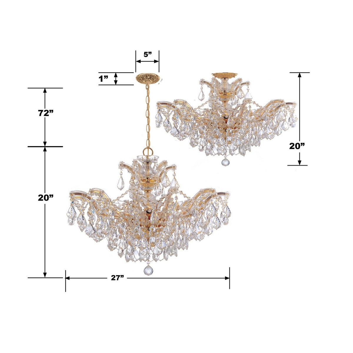 Crystorama - 4439-GD-CL-MWP - Six Lumières Suspendu - Marie-Thérèse - Or
