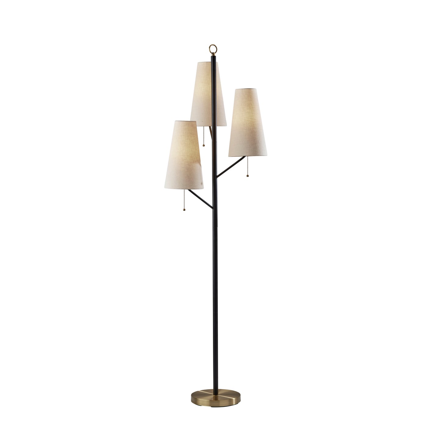 Adesso Home - 4176-01 - Three Light Floor Lamp - Daniel - Black W. Antique Brass Accents