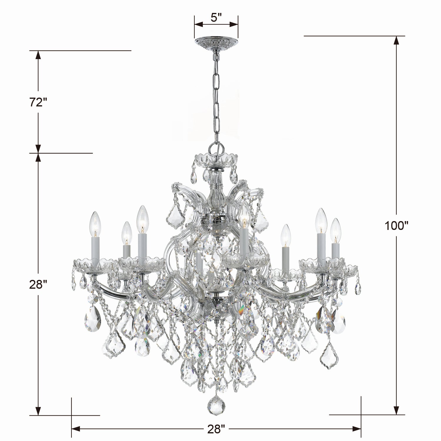 Crystorama - 4409-CH-CL-MWP - Neuf Lumières Suspendu - Maria Theresa - Chrome poli