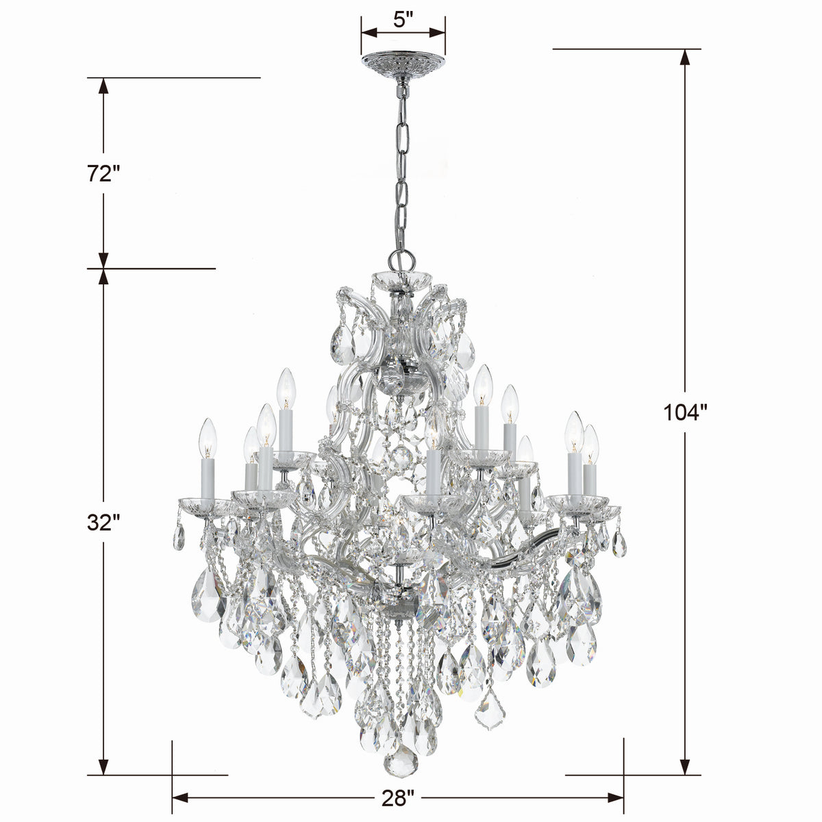 Crystorama - 4413-CH-CL-SAQ - 13 Lumière Suspendu - Maria Theresa - Chrome poli