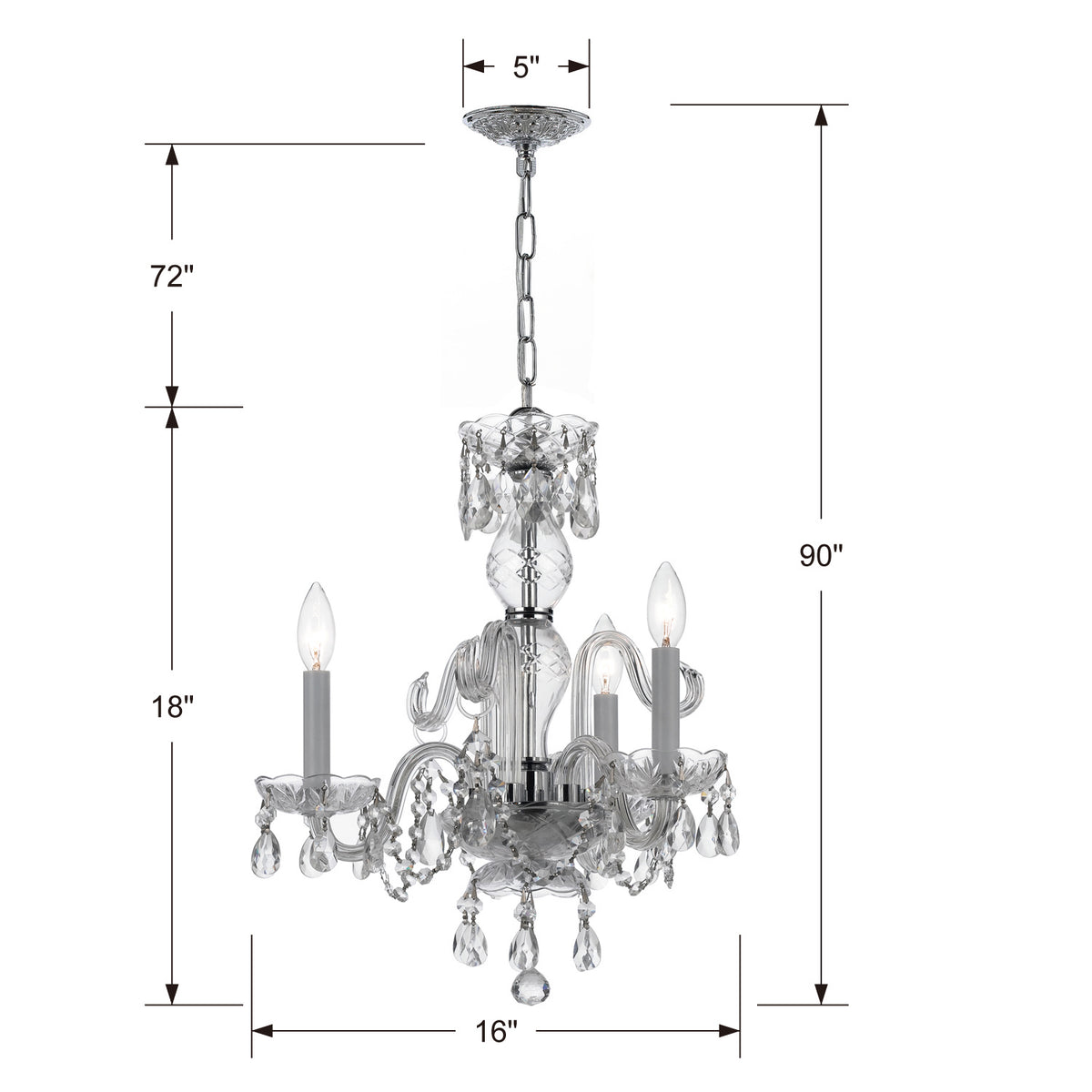 Crystorama - 5044-CH-CL-S - Mini lampe à trois lumières Suspendu - Cristal traditionnel - Chrome poli