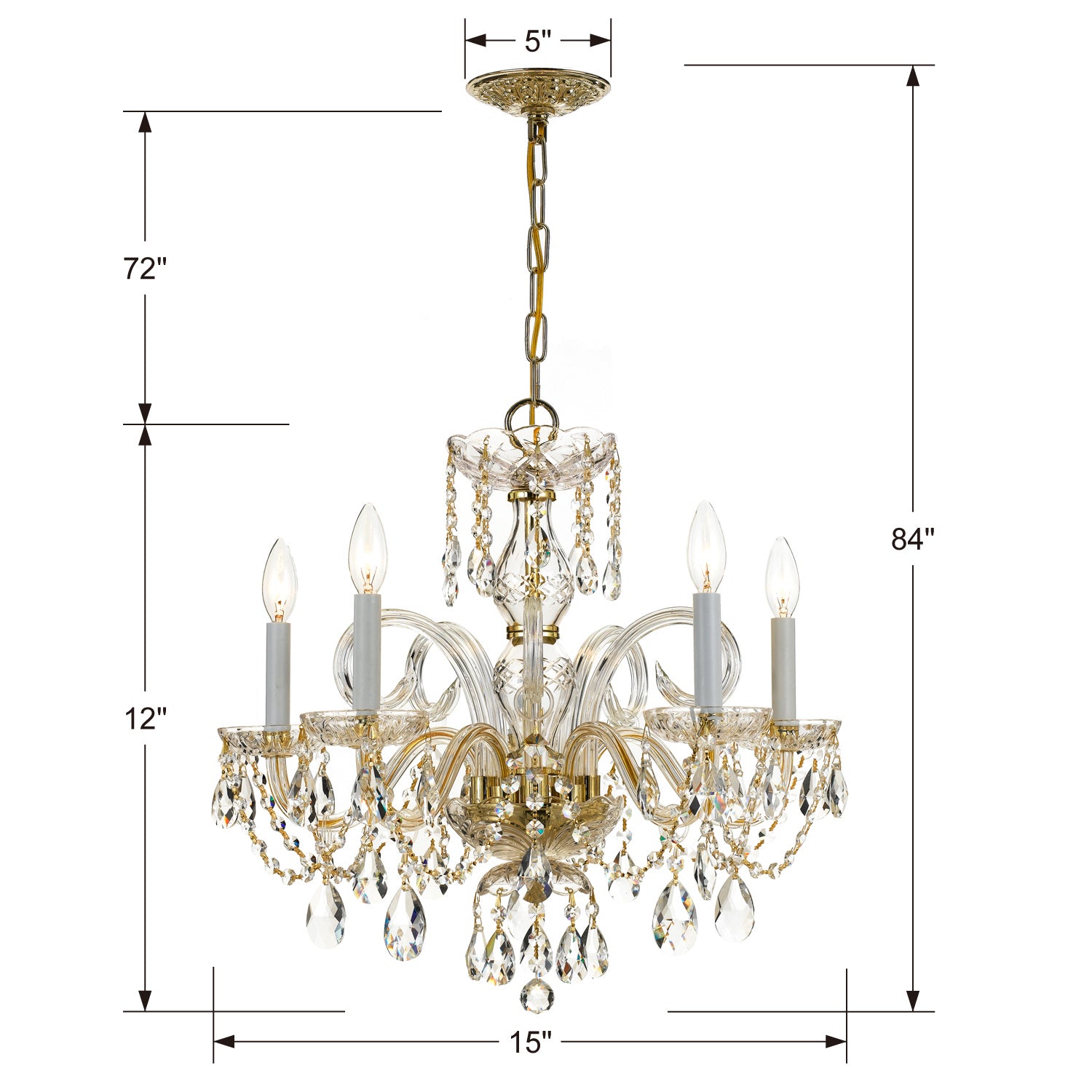 Crystorama - 1005-PB-CL-MWP - Cinq lumières Suspendu - Cristal traditionnel - Laiton poli