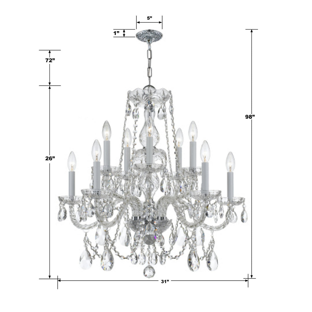 Crystorama - 1135-CH-CL-SAQ - 12 Lumières Suspendu - Cristal traditionnel - Chrome poli
