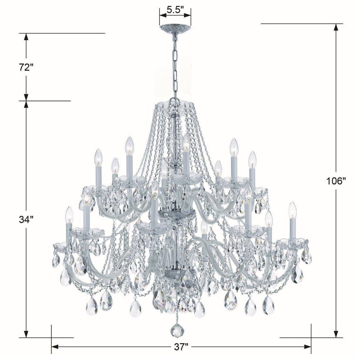 Crystorama - 1139-CH-CL-S - 16 Lumière Suspendu - Cristal traditionnel - Chrome poli