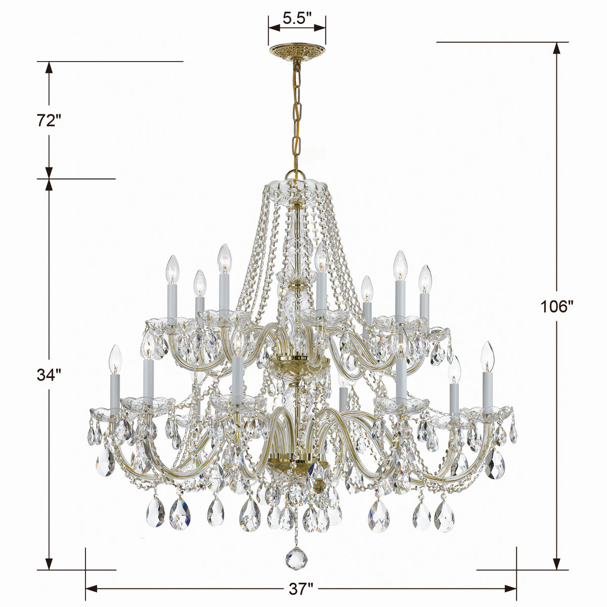 Crystorama - 1139-PB-CL-S - 16 Lumières Suspendu - Cristal traditionnel - Laiton poli