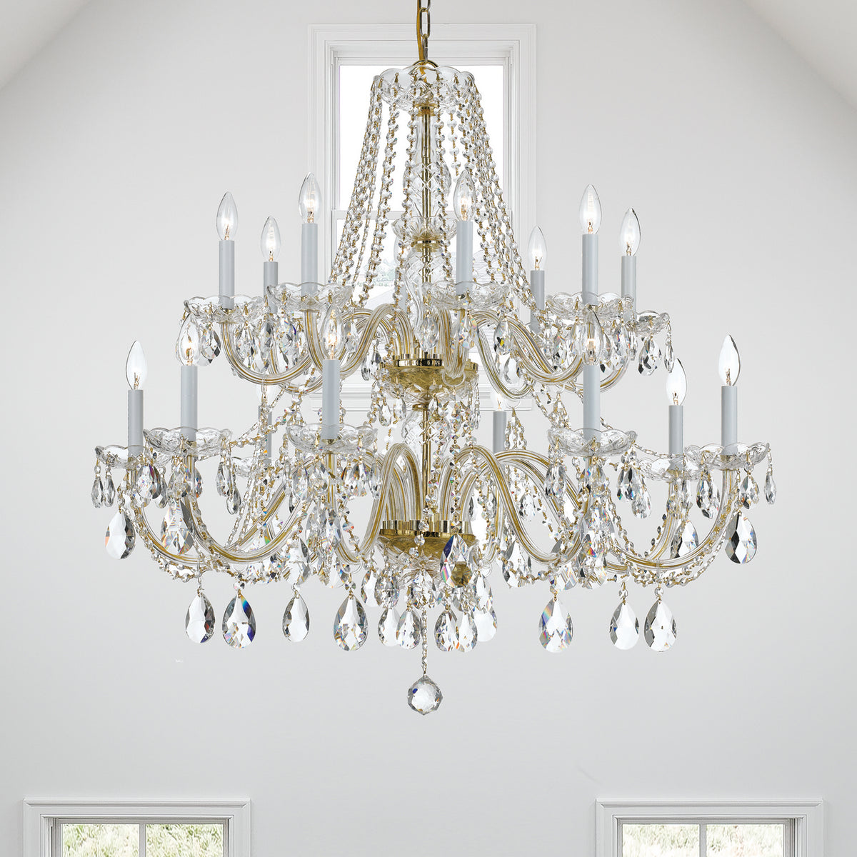 Crystorama - 1139-PB-CL-SAQ - 16 Lumières Suspendu - Cristal traditionnel - Laiton poli