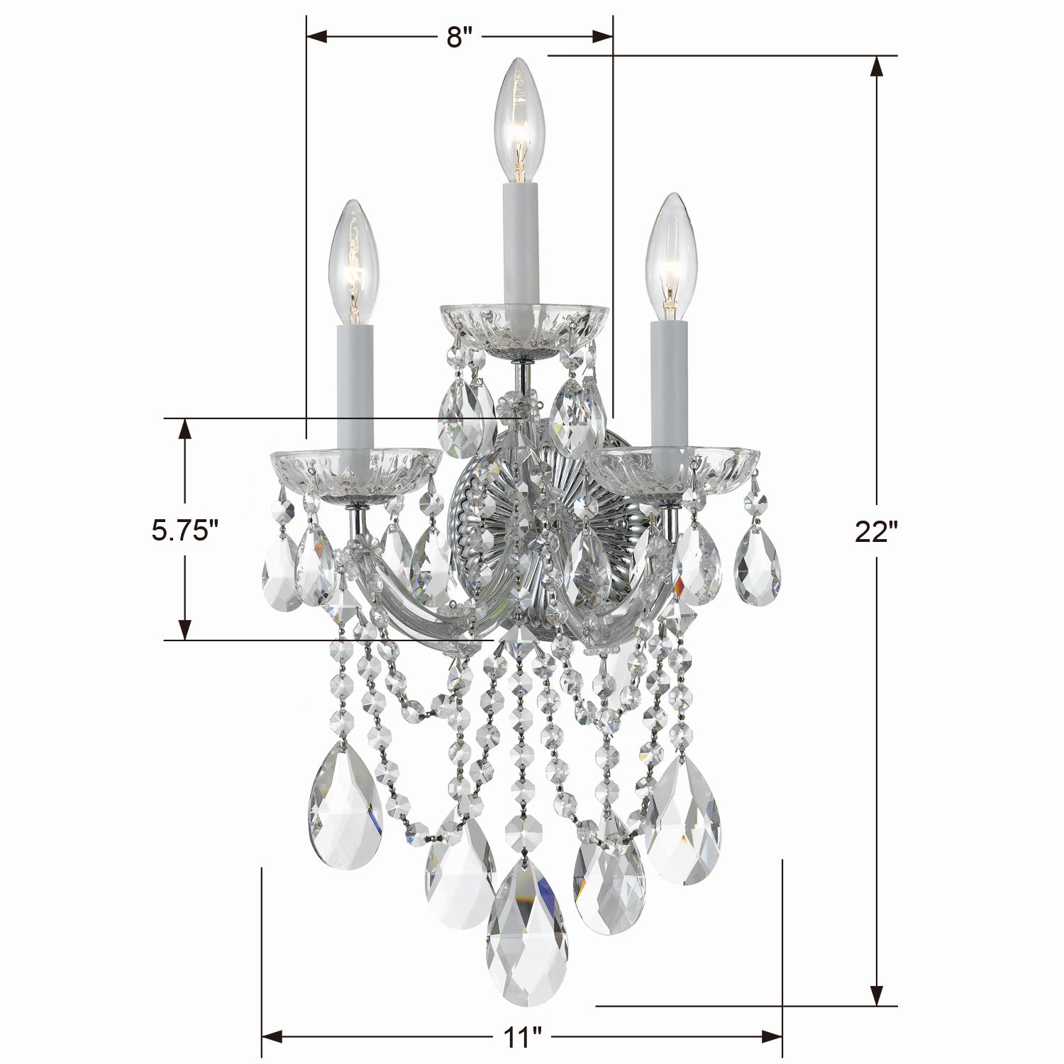 Crystorama - 4423-CH-CL-SAQ - Trois lumières Murale - Maria Theresa - Chrome poli