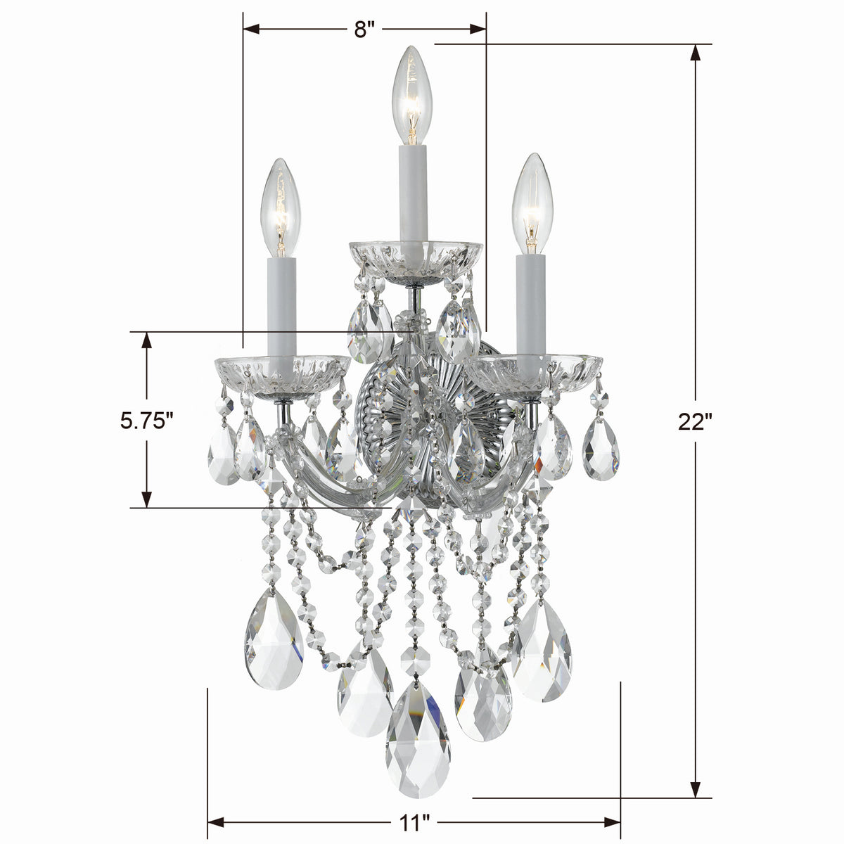 Crystorama - 4423-CH-CL-SAQ - Trois lumières Murale - Maria Theresa - Chrome poli
