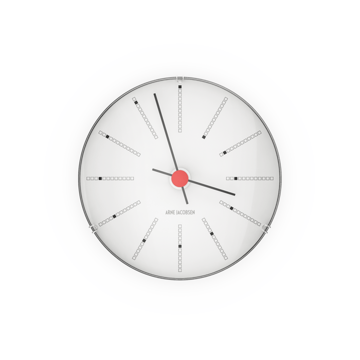 Horloge murale Arne Jacobsen Clocks 43688, style banquier, blanc/noir/rouge