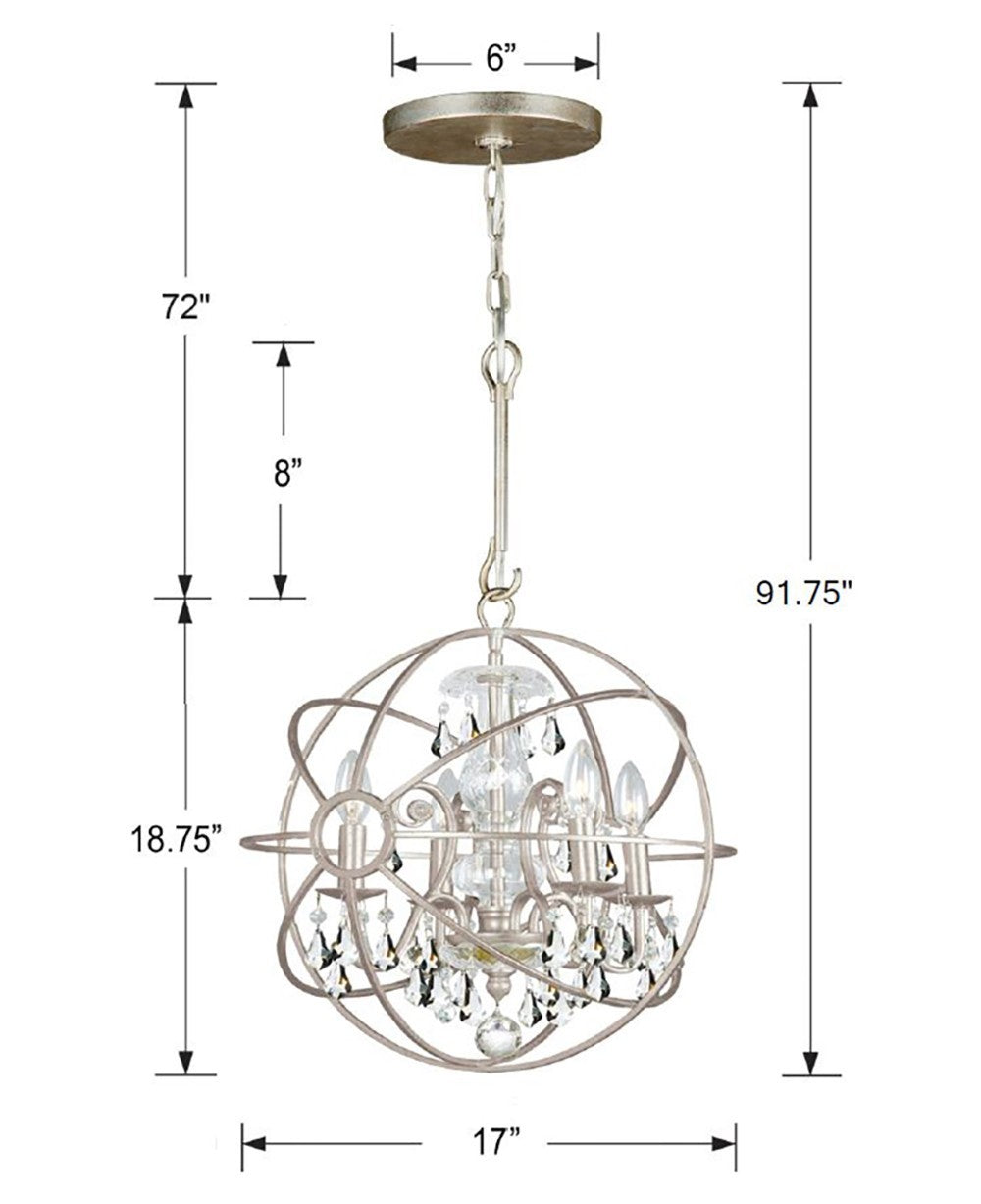 Crystorama - 9025-OS-CL-MWP - Mini lampe à quatre branches Suspendu - Solaris - Vieil Argent