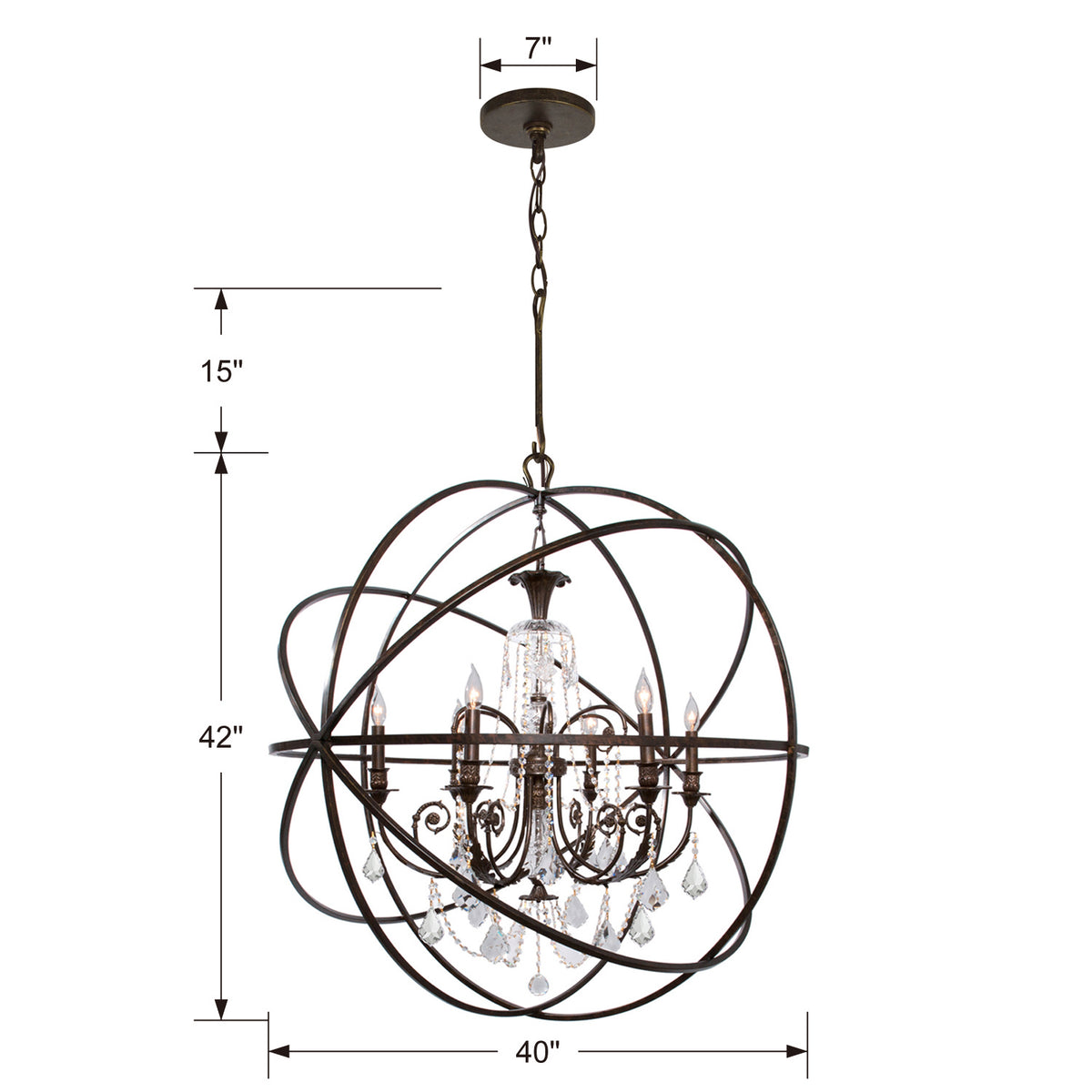 Crystorama - 9219-EB-CL-SAQ - Six lumières Suspendu - Solaris - Bronze anglais