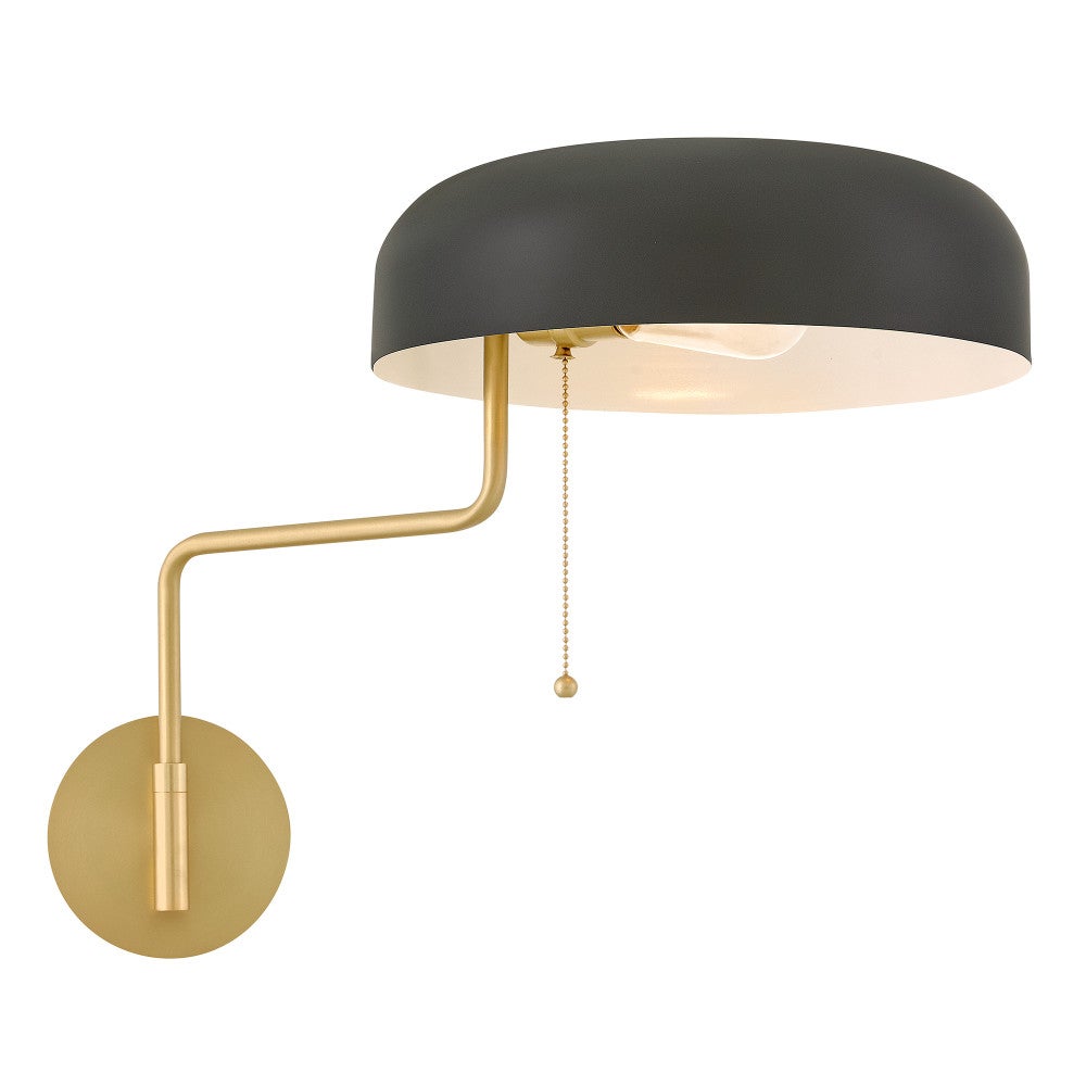 Lark 84480LCB-BK Ledger Articulating Sconce in Lacquered Brass with Black accents