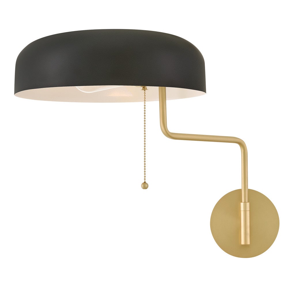 Lark 84480LCB-BK Ledger Articulating Sconce in Lacquered Brass with Black accents