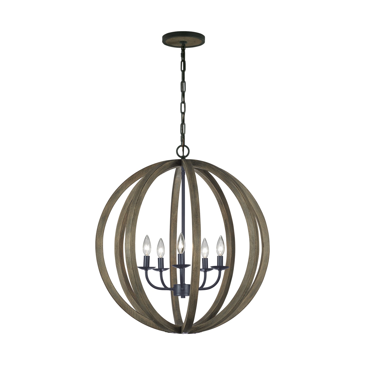 Visual Comfort Studio Canada - F2936/5WOW/AF - Five Light Pendant - Allier - Weathered Oak Wood / Antique Forged Iron