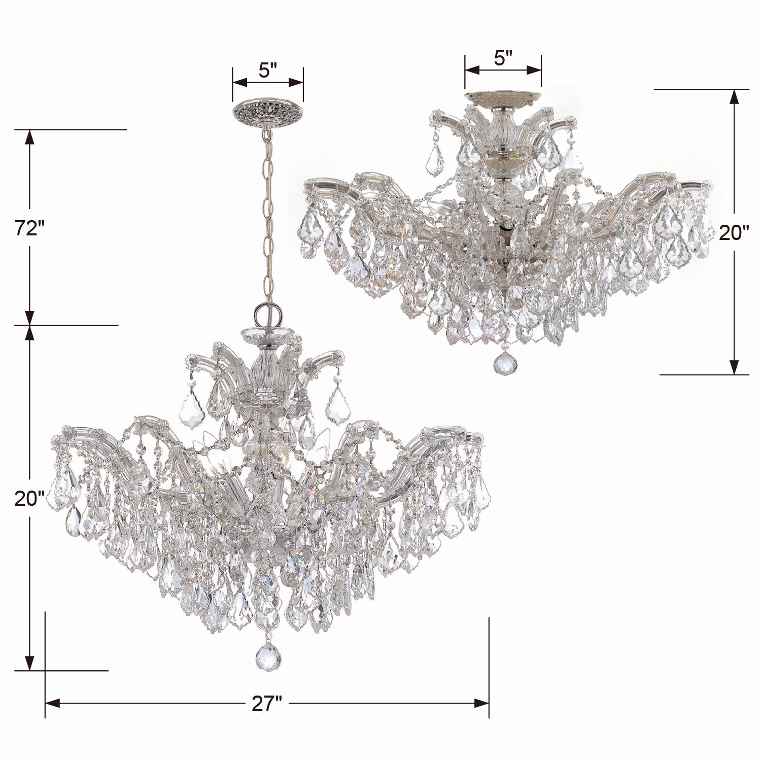 Crystorama - 4439-CH-CL-S_PLAFOND - Semi-luminaire à six lumières Plafonnier - Maria Theresa - Chrome poli