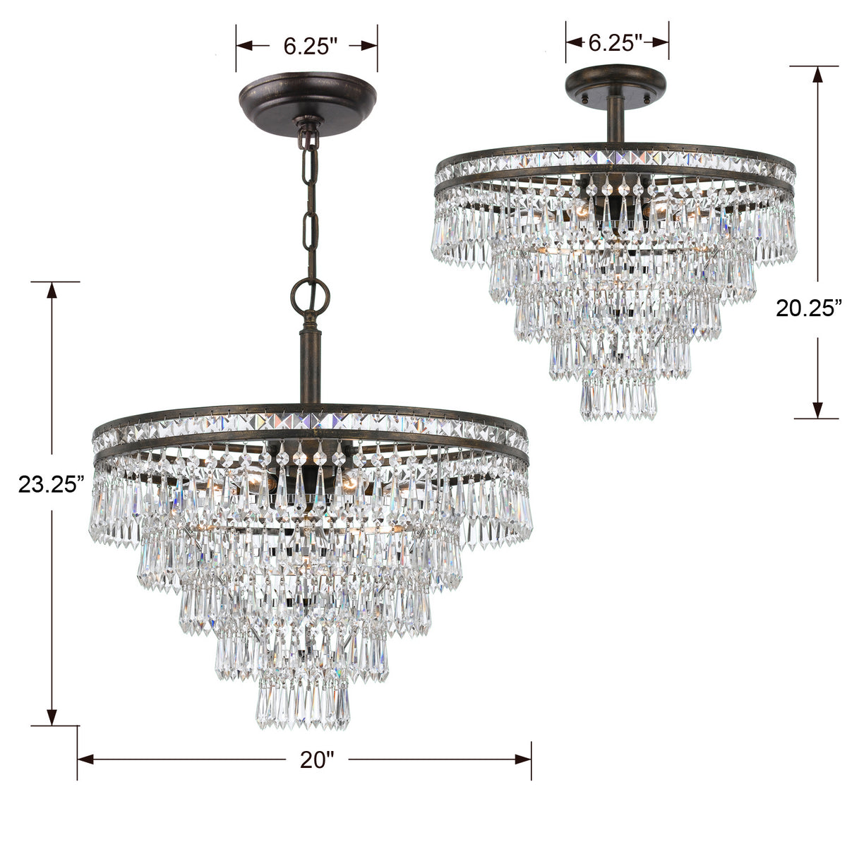 Crystorama - 5264-EB-CL-MWP - Sept Lumières Suspendu - Mercer - Bronze anglais