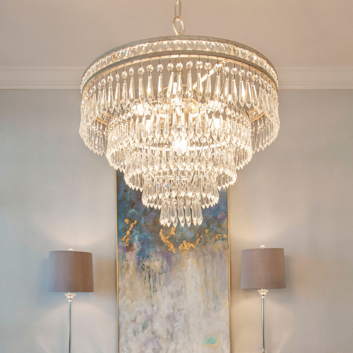 Crystorama - 5264-OS-CL-MWP - Sept Lumières Suspendu - Mercer - Vieil Argent