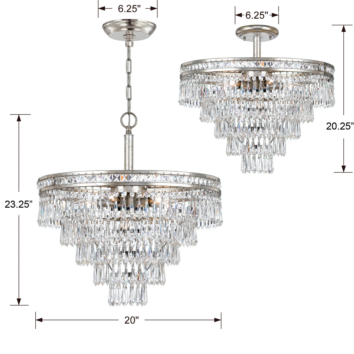 Crystorama - 5264-OS-CL-MWP - Sept Lumières Suspendu - Mercer - Vieil Argent