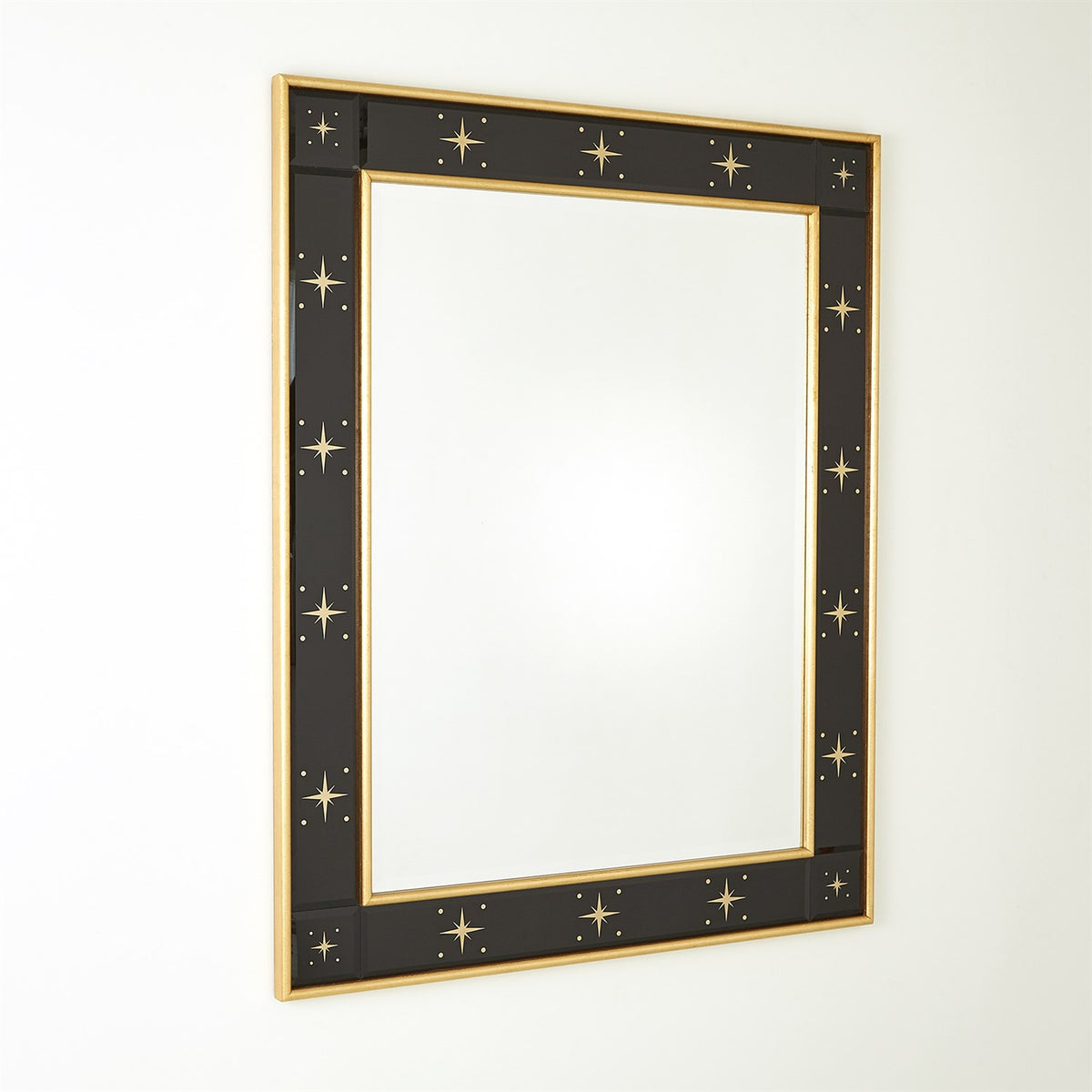 Rectangular Mirror w/Gold Stars-Black