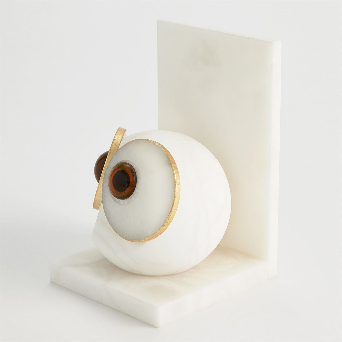 Paire de serre-livres en albâtre en forme de hibou aux grands yeux