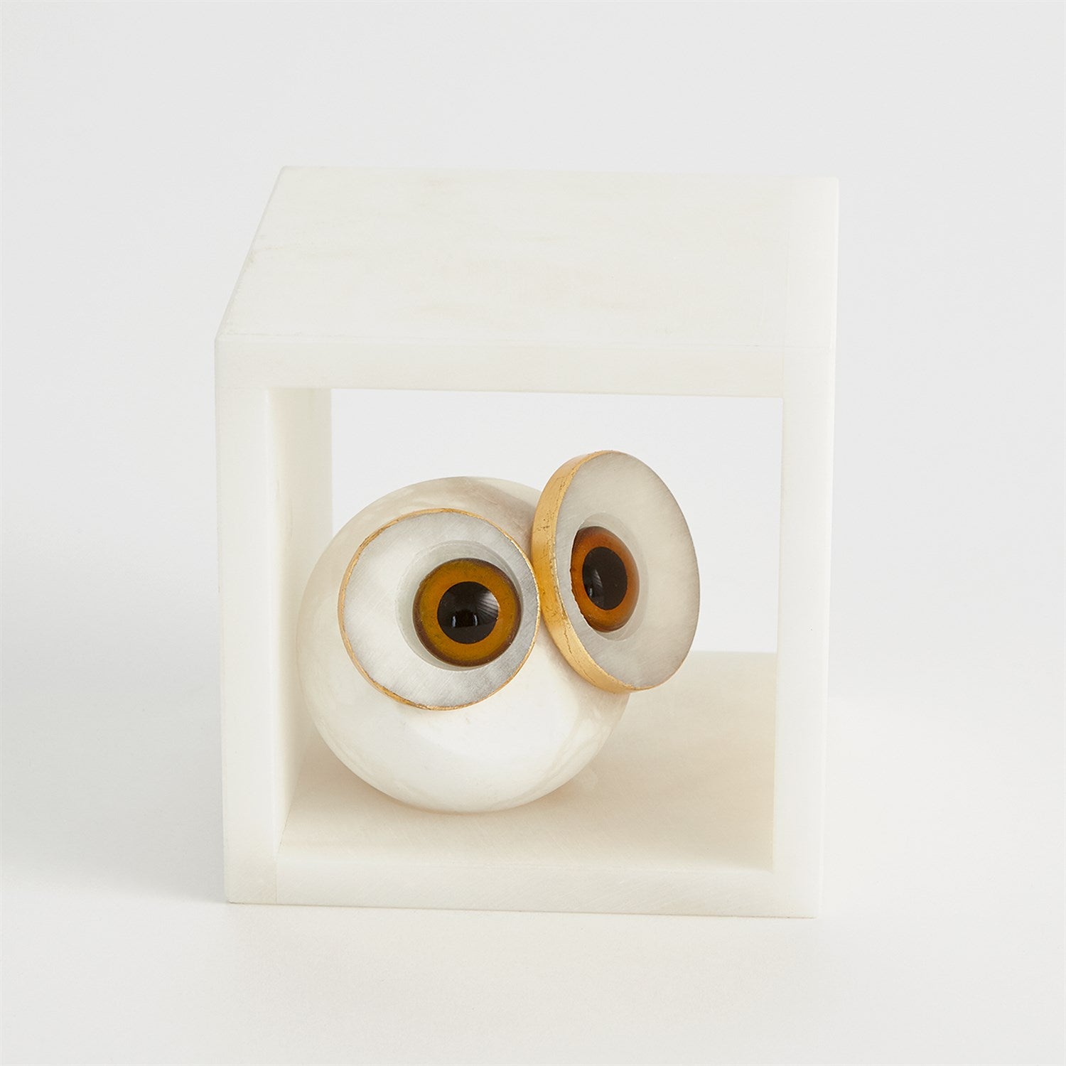 Alabaster Big Eyed Owl in Cube