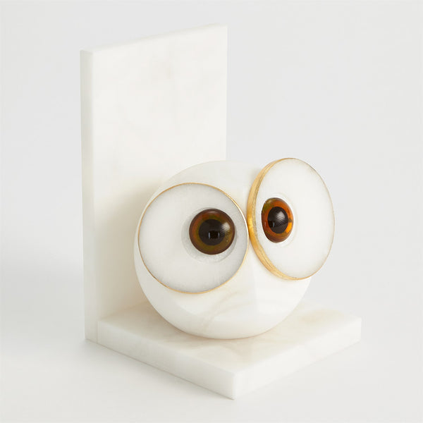 Pair Alabaster Big Eyed Owl Bookends