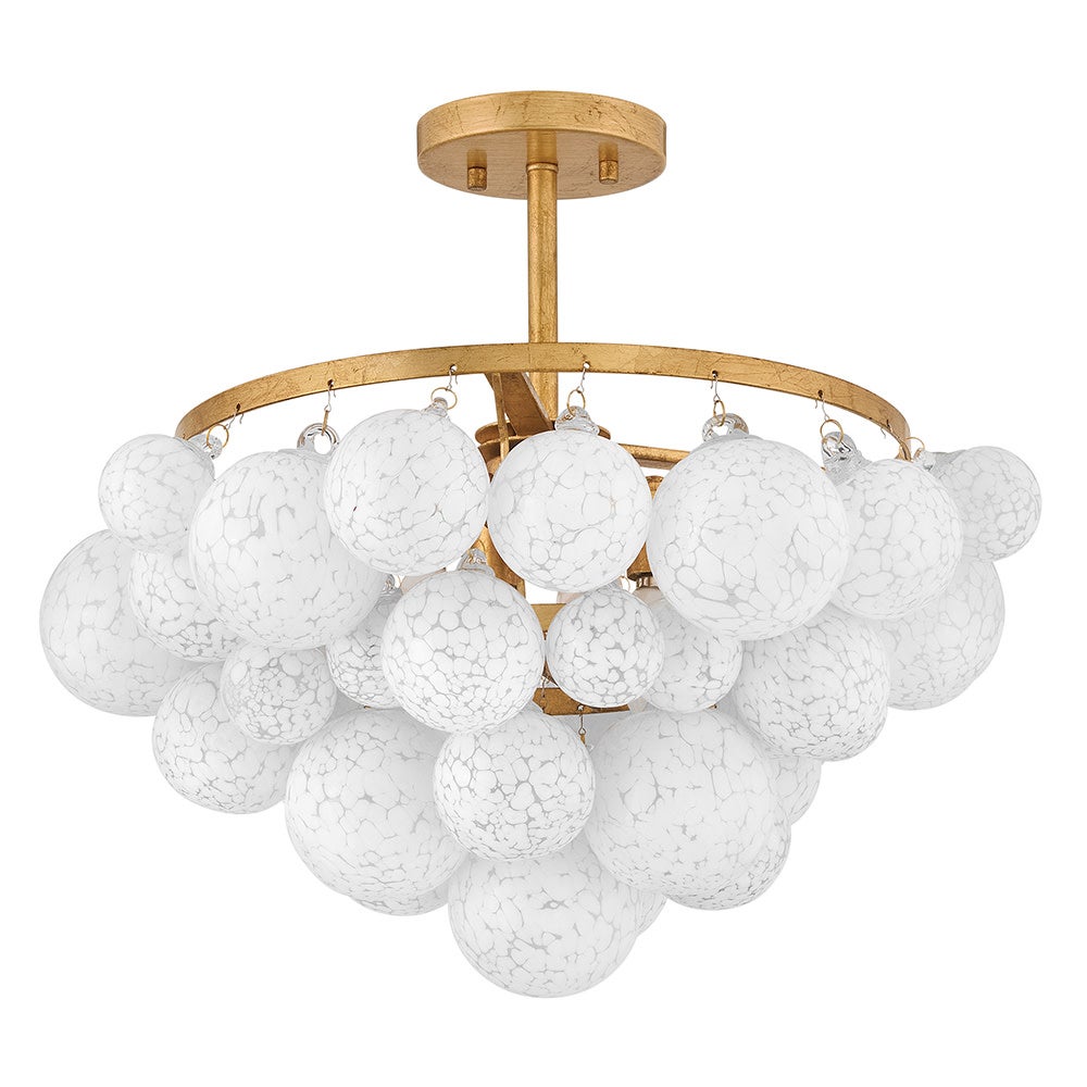 Fredrick Ramond FR41563DA Marabel Plafonnier semi-encastré en verre soufflé et laiton vieilli