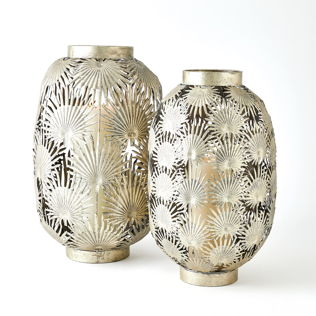 Lanterne en nickel en forme de feuille de palmier tropicale