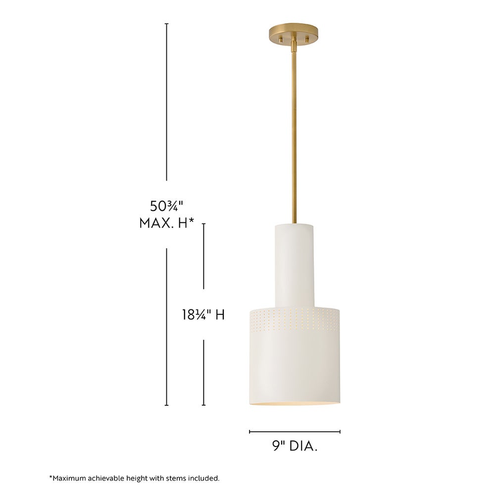 Lark 83687LCB-SO Casey Metal Shade Pendant in Lacquered Brass with Satin Off-White accents