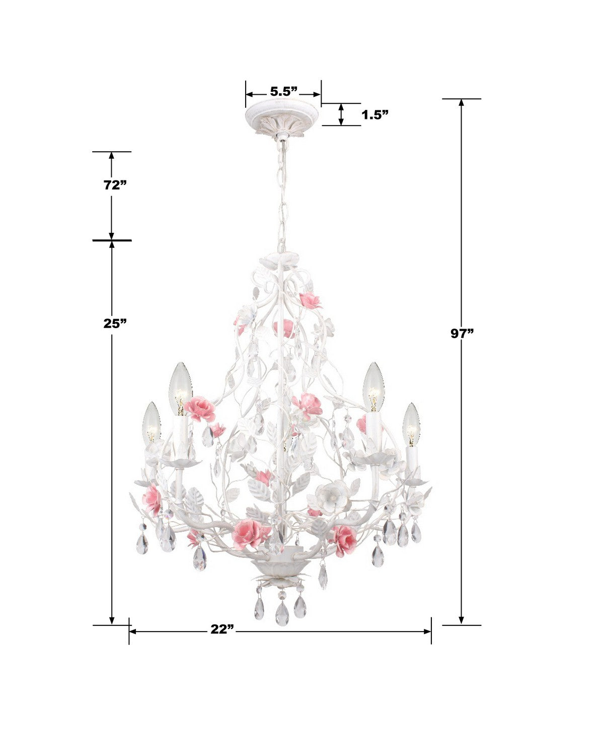 Crystorama - 4856-WW - Cinq lumières Suspendu - Lola - Blanc mouillé