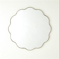 Scalloped Round Mirror with Gold Metal Frame