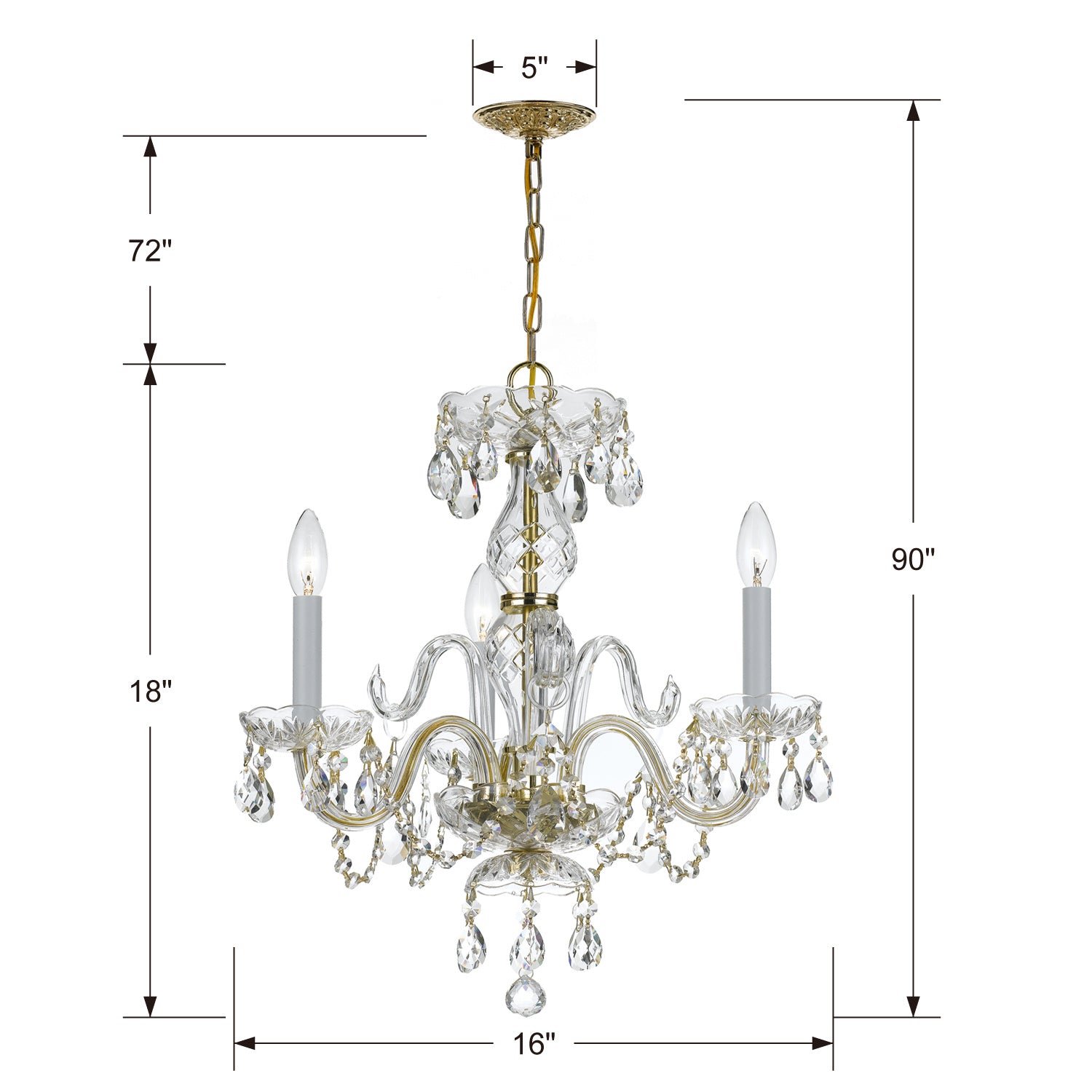 Crystorama - 5044-PB-CL-MWP - Mini lampe à trois lumières Suspendu - Cristal traditionnel - Laiton poli