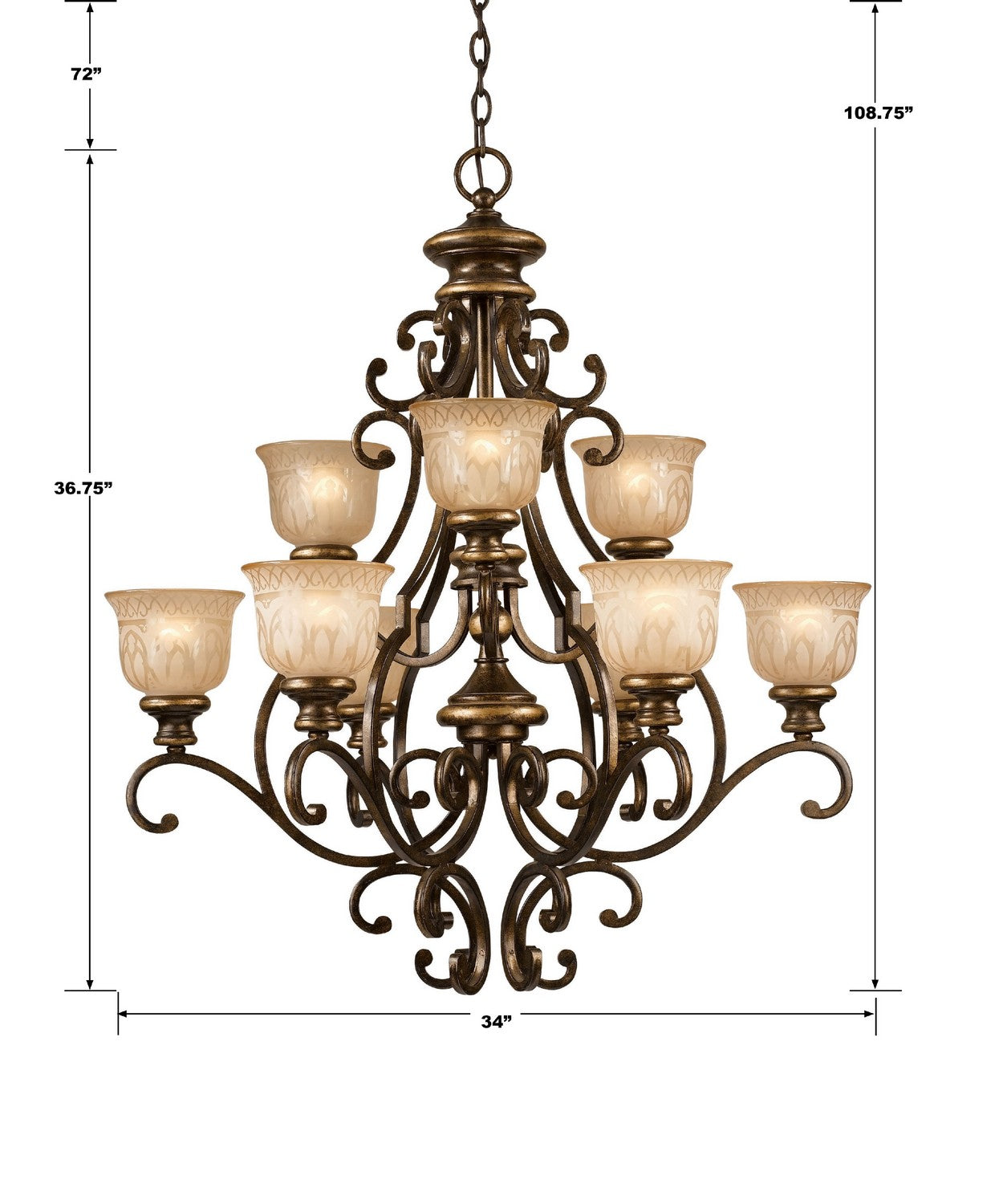 Crystorama - 7409-BU - Neuf Lumières Suspendu - Norwalk - Bronze Umber