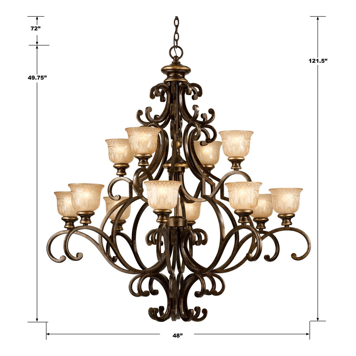 Crystorama - 7412-BU - 12 Lumières Suspendu - Norwalk - Bronze Umber