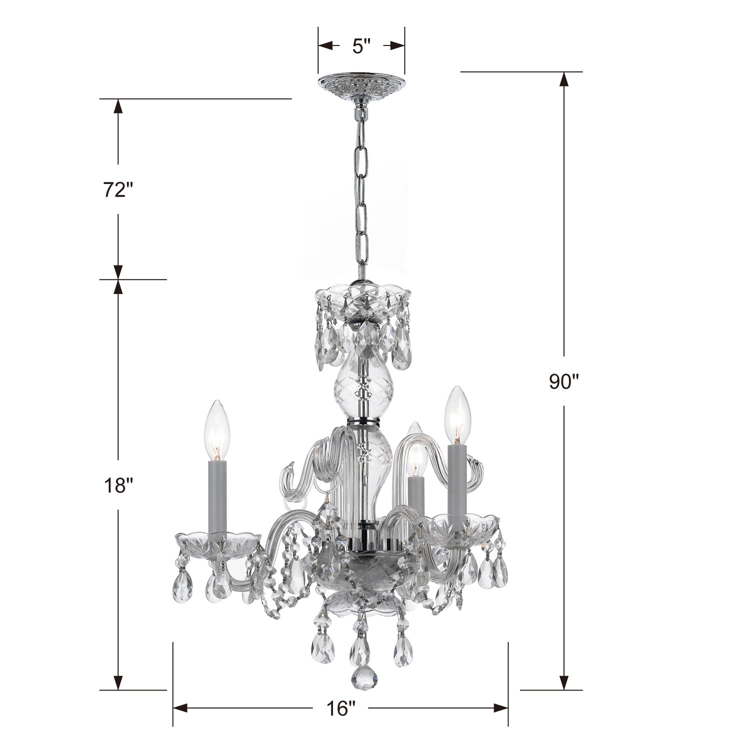 Crystorama - 5044-CH-CL-I - Mini lampe à trois lumières Suspendu - Cristal traditionnel - Chrome poli