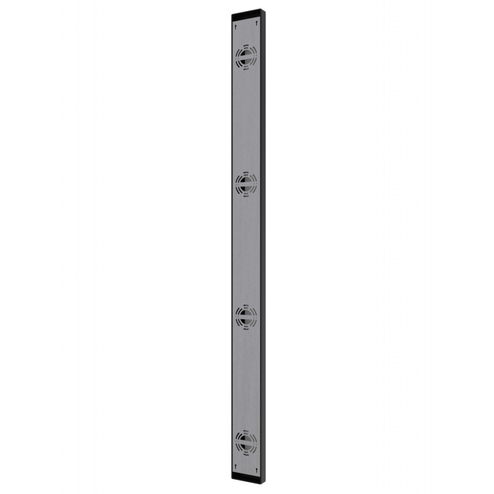 Panneau LED surélevé extérieur Avenue Murale AV3268-SLV installé sur une façade moderne — panneau surélevé illuminé par une LED blanc chaud, finition argentée
