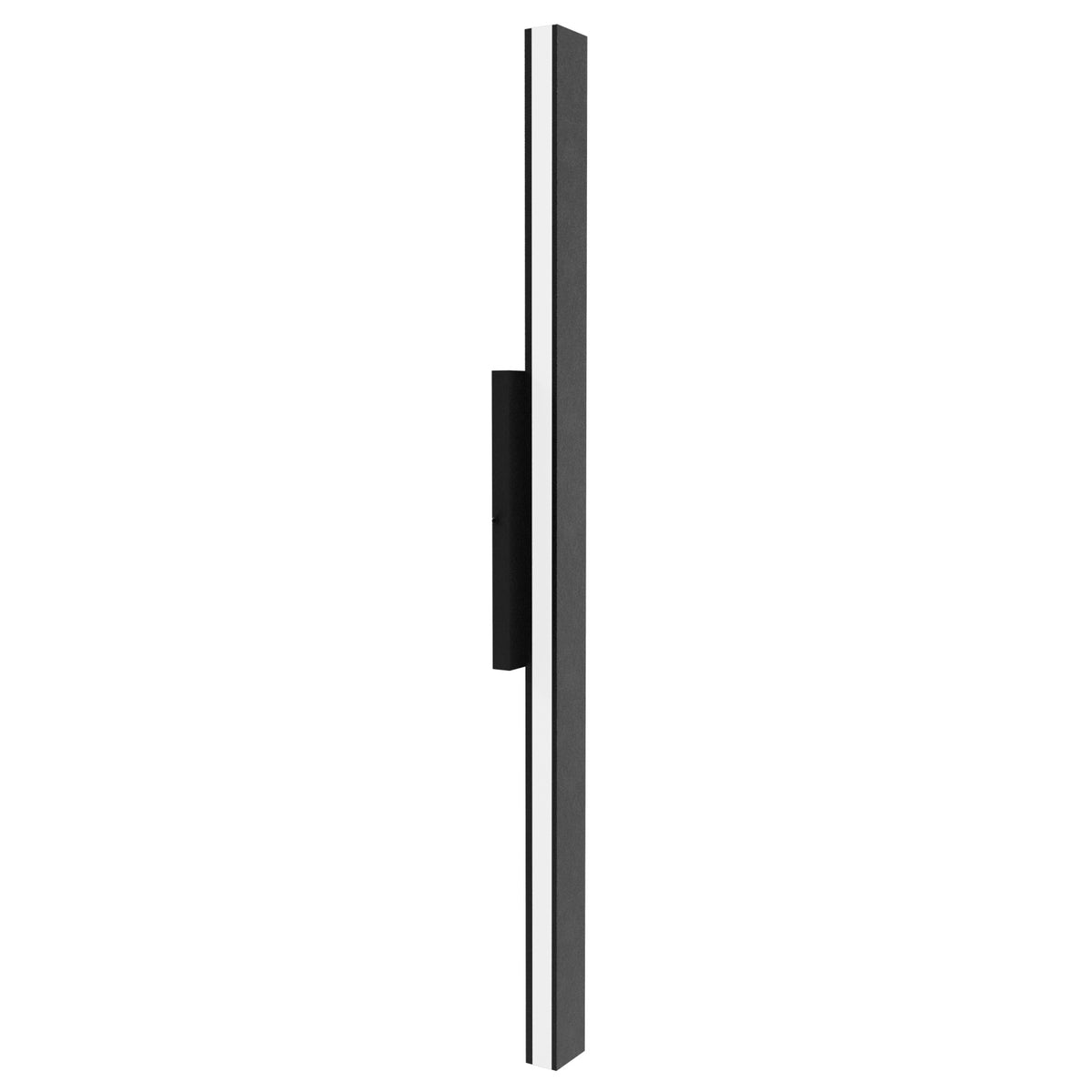 Avenue LED extérieure mince Murale Vue de trois quarts de l'AV2136-BLK — montre le panneau diffuseur LED blanc longeant le bord supérieur