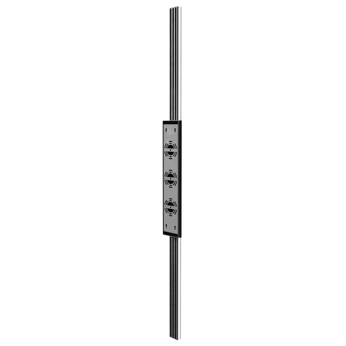 Avenue LED extérieure mince Murale Le projecteur AV2168-BLK, installé sur un mur extérieur blanc moderne, diffuse une douce lumière LED vers le haut.