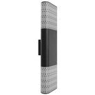 Avenue LED extérieure Murale AV2324-BLK angle trois quarts — face en treillis à hachures croisées rétroéclairée par LED, lueur chaude visible à travers le tissage