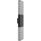 Avenue LED extérieure Murale AV2336-BLK angle trois quarts — face en treillis à hachures croisées rétroéclairée par LED, lueur chaude visible à travers le tissage