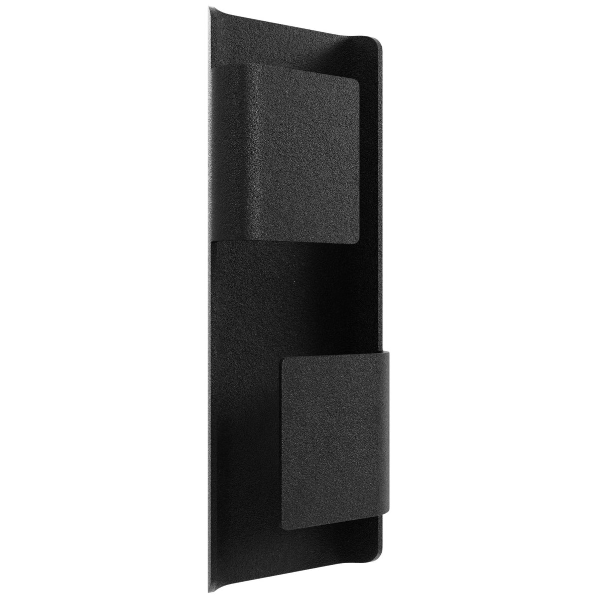 Avenue Outdoor 2-Panel LED Wall Sconce AV2418-BLK three-quarter angle — horizontal divider bar clearly separates upper and lower glowing panels