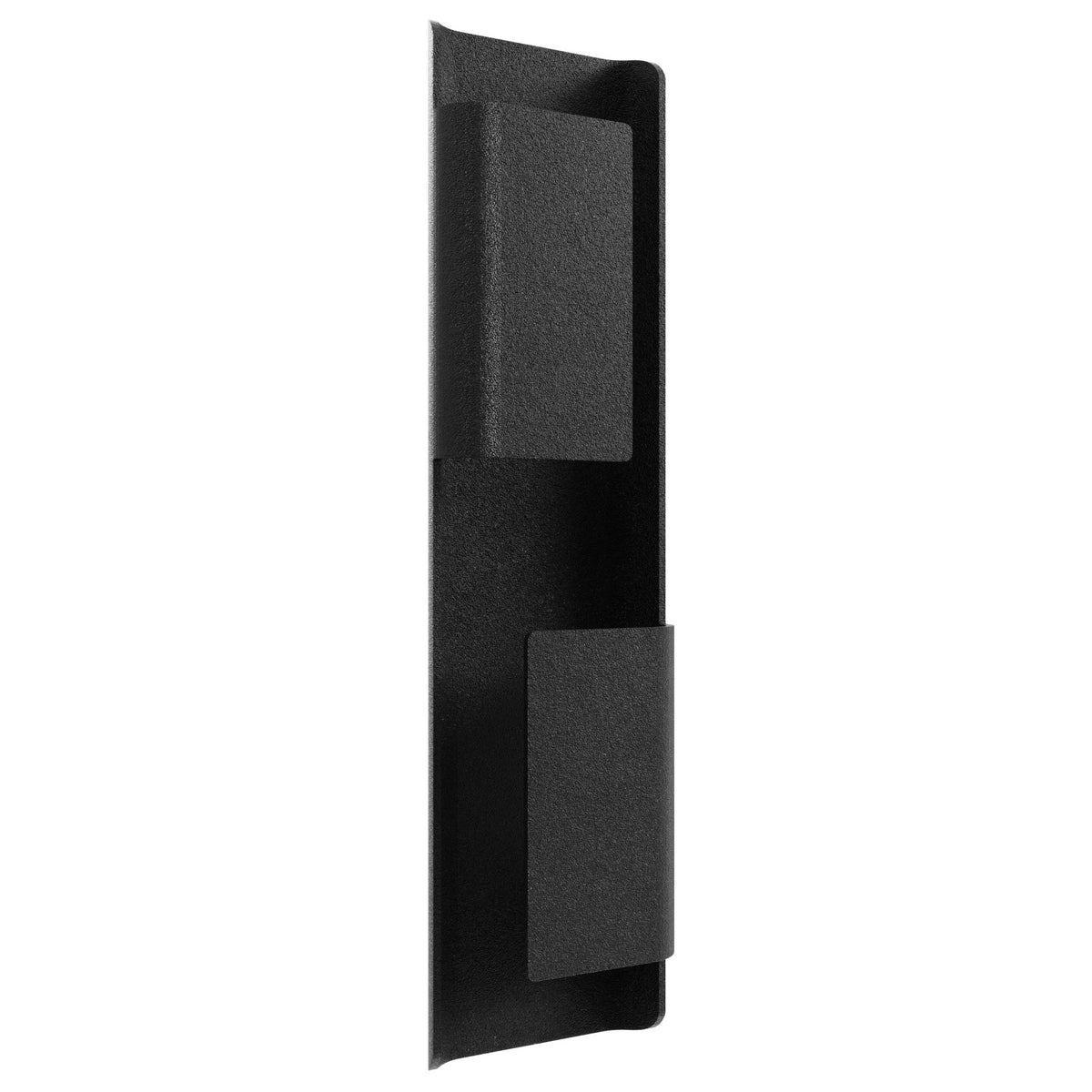 Avenue Outdoor 2-Panel LED Wall Sconce AV2424-BLK three-quarter angle — horizontal divider bar clearly separates upper and lower glowing panels