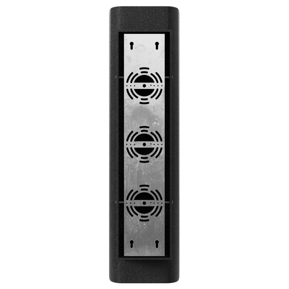 Avenue Outdoor 2-Panel LED Wall Sconce AV2424-BLK installed on modern home entry — both panels illuminated with warm white light