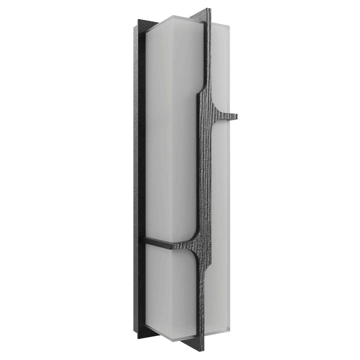 Avenue Outdoor Faux Wood Grain LED Wall Sconce AV2624-BLK three-quarter angle — warm wood-tone face contrasts with surrounding matte black frame