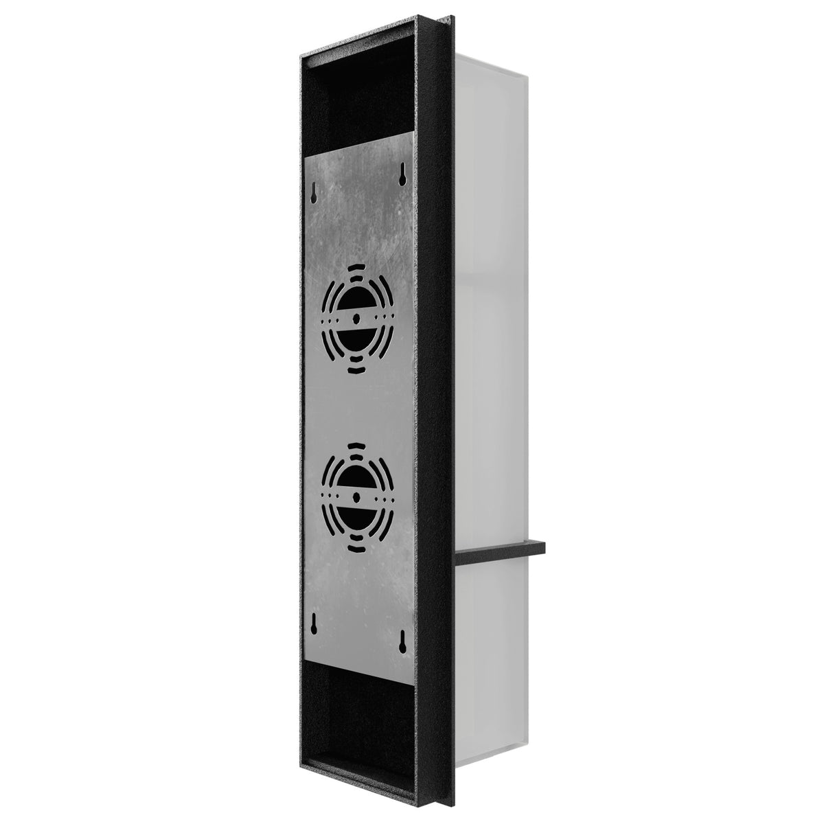 Avenue Outdoor Faux Wood Grain LED Wall Sconce AV2624-BLK installed on exterior wall — wood grain texture illuminated with warm LED backlight