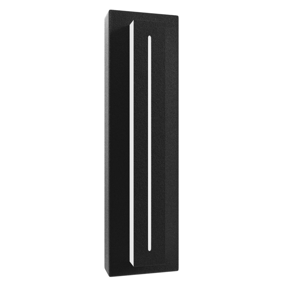 Avenue Outdoor Raised Panel LED Wall Sconce AV3218-BLK front view — 18"H black rectangular fixture with protruding center LED panel, white background