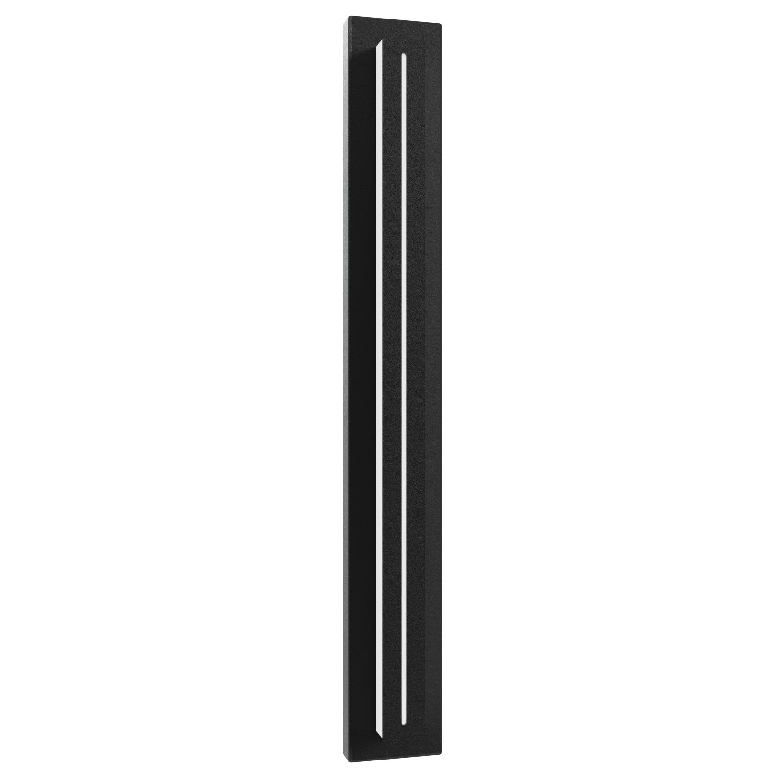 Panneau LED surélevé extérieur Avenue Murale AV3238-BLK vue de face — Luminaire rectangulaire noir de 96,5 cm (38 po) de hauteur avec panneau LED central saillant, fond blanc