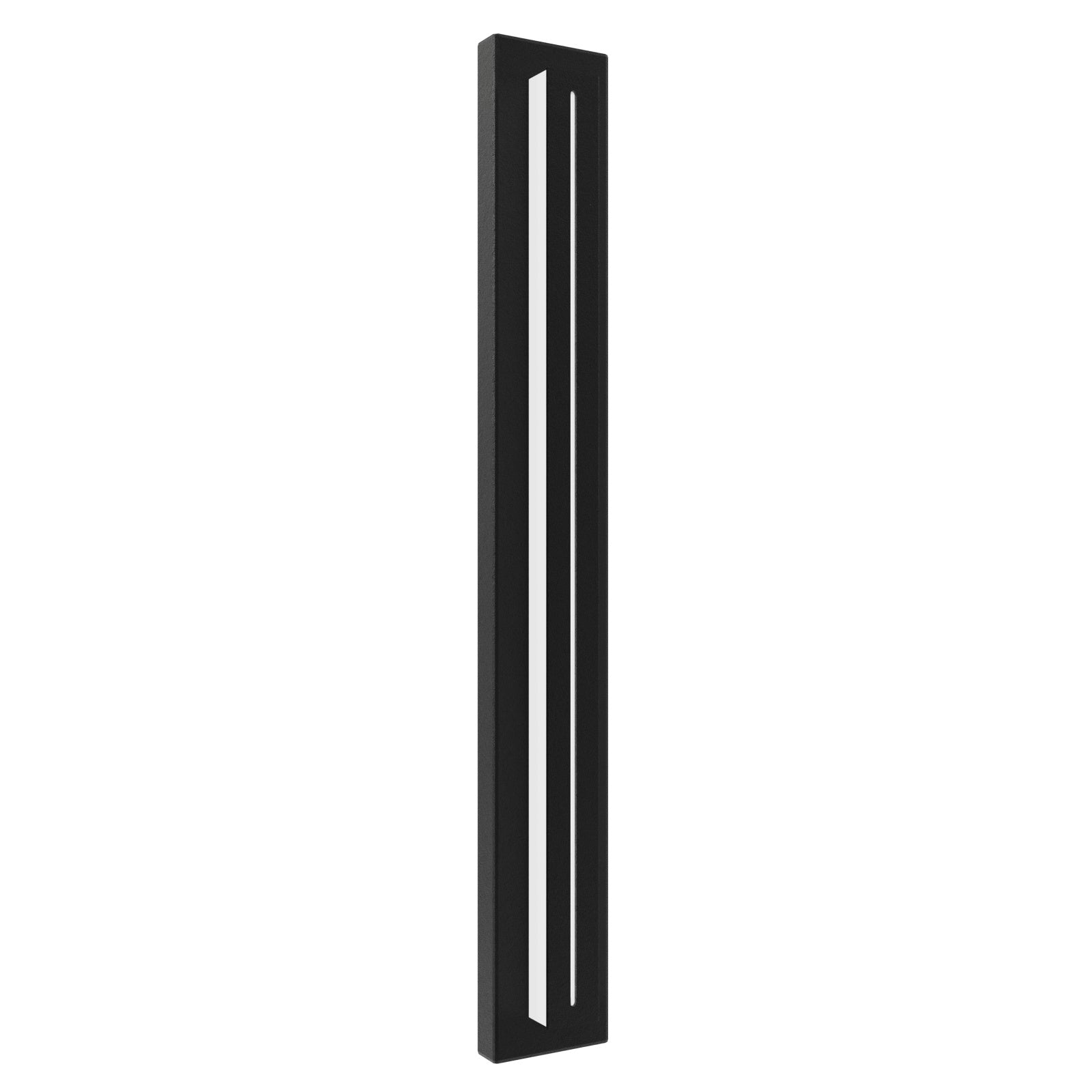 Panneau LED surélevé extérieur Avenue Murale AV3238-BLK angle trois-quarts — la profondeur du panneau LED surélevé crée une ligne d'ombre marquée sur la plaque arrière plate