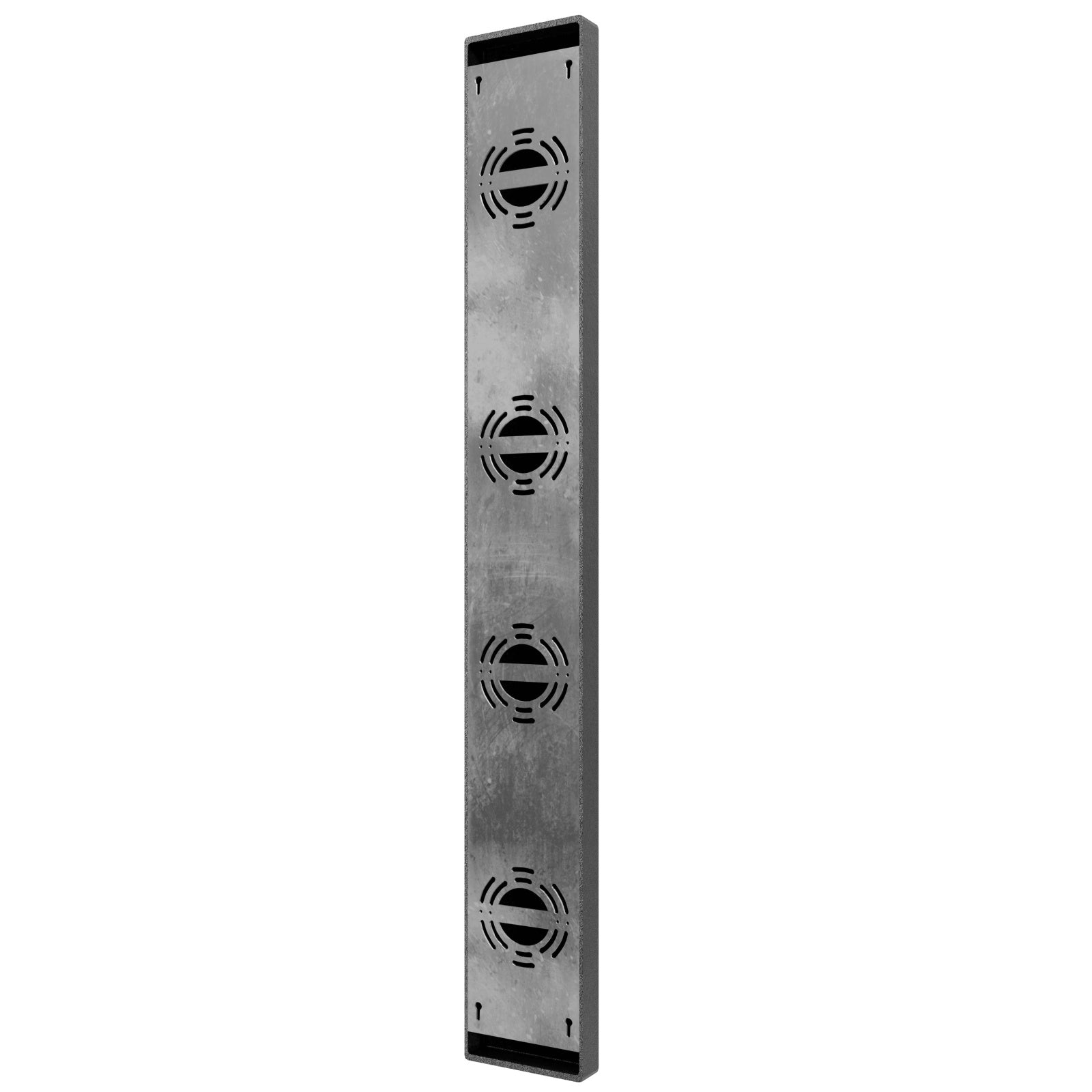 Panneau LED surélevé extérieur Avenue Murale AV3238-BLK installé sur une façade moderne — panneau surélevé illuminé par une LED blanc chaud, finition noire