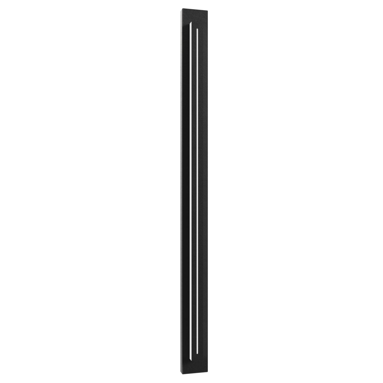 Panneau LED surélevé extérieur Avenue Murale AV3268-BLK vue de face — Luminaire rectangulaire noir de 173 cm (68 po) de hauteur avec panneau LED central saillant, fond blanc
